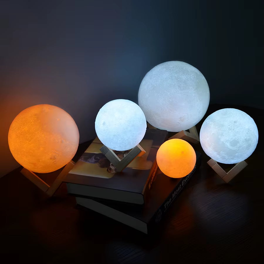 Colorful 3D Printed Star & Moon Touch Night Lights - Rechargeable USB LED Home Decor & Creative Gift
