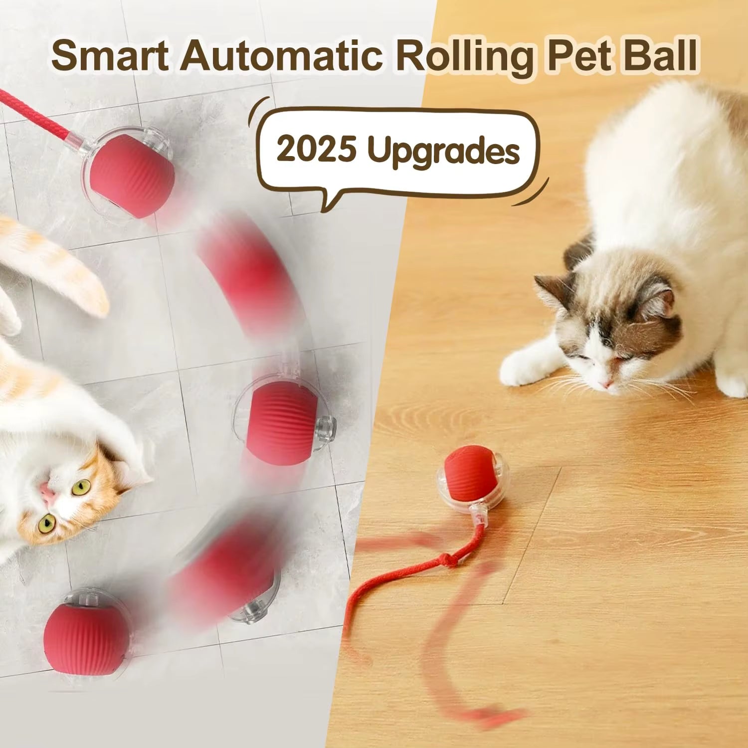 Interactive Cat Toy - Rechargeable Rolling Ball with Tail for Endless Fun!